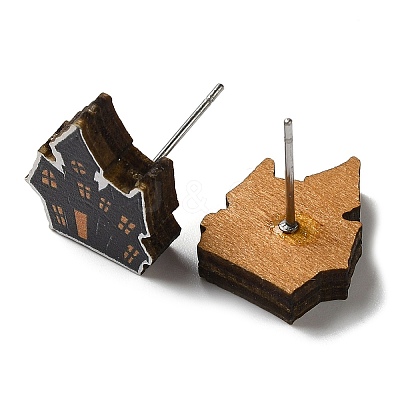 Wood Stud Earrings EJEW-Z054-02B-1