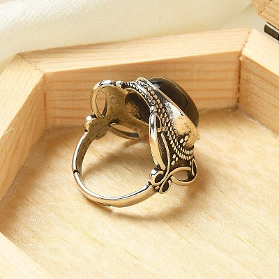 Natural Obsidian Adjustable Rings RJEW-I108-02AS-12-1