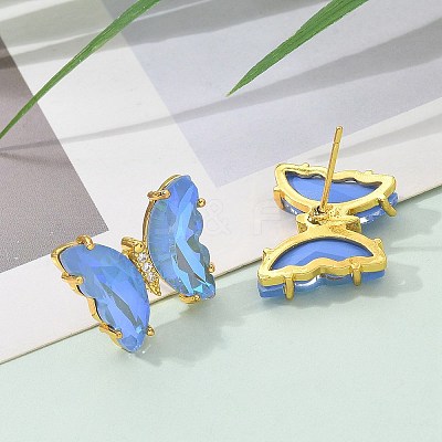 Brass Glass Stud Earring Findings KK-D291-13G-1