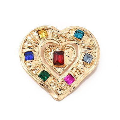 Colorful Rhinestone Double Heart Lapel Pin JEWB-P014-06G-1