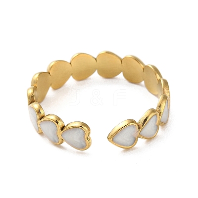 Real 18K Gold Plated 304 Stainless Steel Enamel Cuff Rings RJEW-M171-14G-01-1