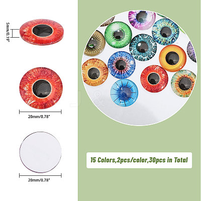 30Pcs 15 Colors Luminous Self Adhesive Glass Eyes Cabochons DIY-CA0006-27A-1