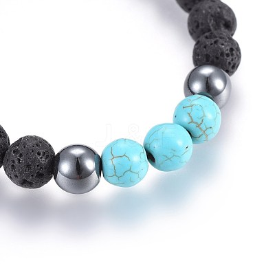 Natural Lava Rock and Non-Magnetic Synthetic Hematite Beads Braided Bead Bracelets BJEW-JB03975-03-1