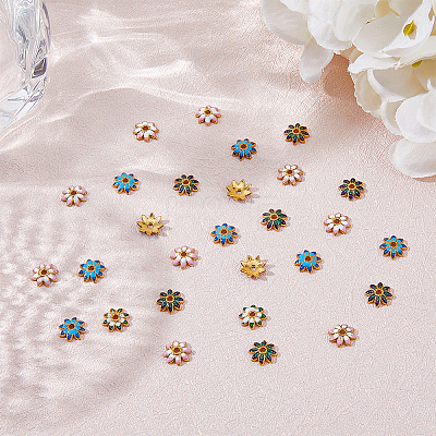 100Pcs Multi-Petal Alloy Enamel Bead Caps FIND-HY0001-07-1