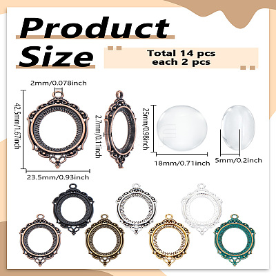 14Pcs 7 Colors Alloy Pendant Cabochon Settings FIND-LP0002-46-1