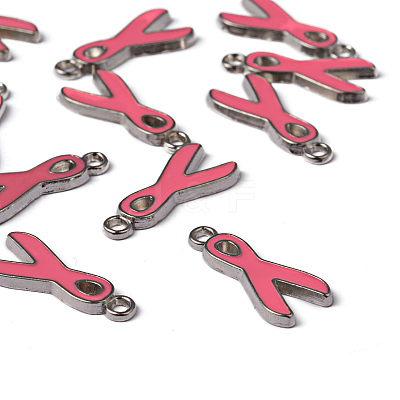 Breast Cancer Pink Awareness Ribbon Alloy Enamel Pendants X-EA546Y-2-1