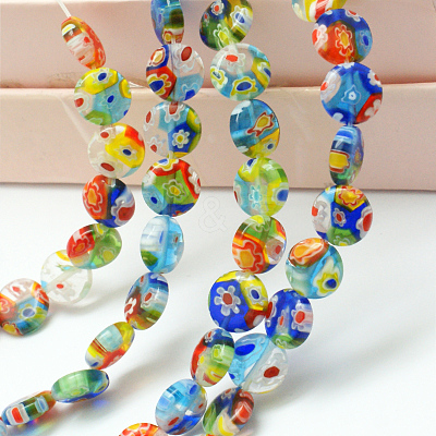Millefiori Glass Flat Round Bead Strands LK-P008-06-1