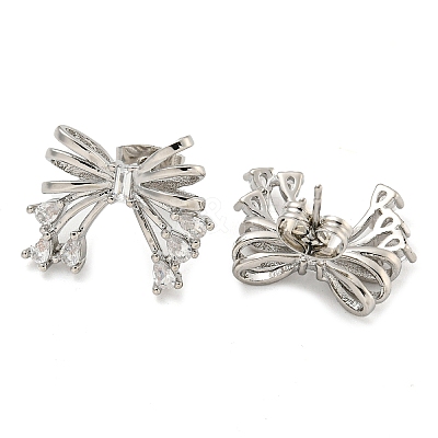 Bowknot Brass Micro Pave Cubic Zirconia Stud Earrings for Women EJEW-P275-05P-1
