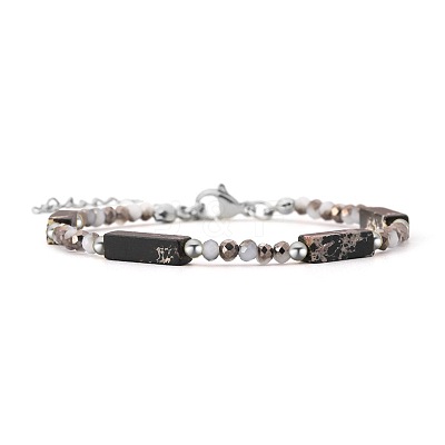 Bohemian Dyed Synthetic Imperial Jasper Cuboid and Glass Beaded Bracelets with 304 Stainless Steel End Chains PX2979-8-1