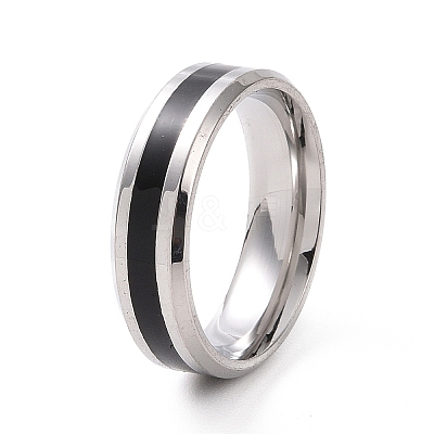 Black Enamel Grooved Line Finger Ring RJEW-I089-24B-1