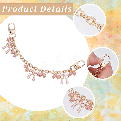 2Pcs 2 Styles Alloy Enamel Pink Bowknot Charm Cable Chain Purse Decorative Chains HJEW-BBC0001-49-1