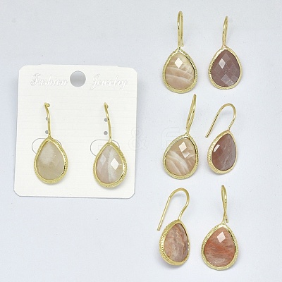 Natural Sunstone Dangle Earrings EJEW-L228-01E-1