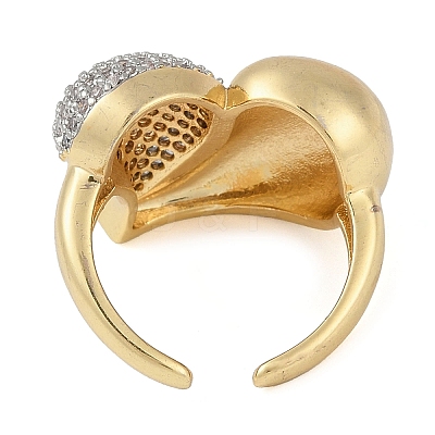 Heart Brass Micro Pave Clear Cubic Zirconia Open Cuff Ring for Women RJEW-Q819-18G-1