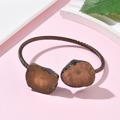 Natural Lemon Quartz Beads Cuff Bangles BJEW-Q070-02R-01-1