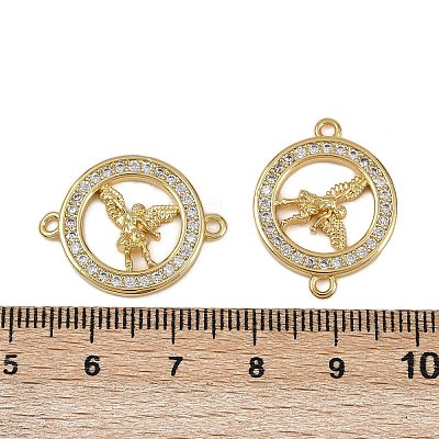 Brass Micro Pave Clear Cubic Zirconia Ring with Angel Connector Charms KK-I358-047G-1