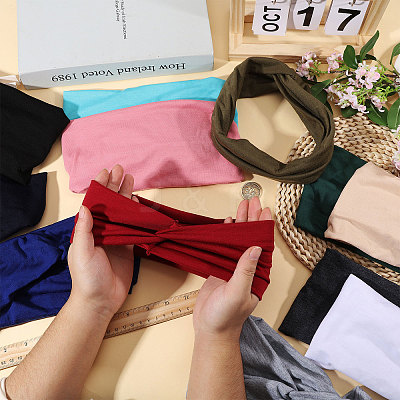 12Pcs 12 Colors Polyester Elastic Headbands AJEW-GL0003-36-1
