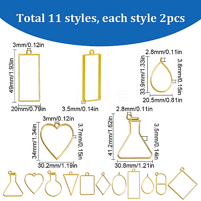 22Pcs 11 Styles Rack Plating Alloy Open Back Bezel Pendants FIND-SC0005-32-1