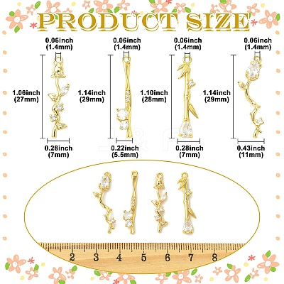 8Pcs 4 Styles Brass Micro Pave Cubic Zirconia Pendants KK-CJ0003-88-1