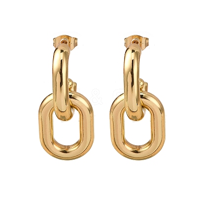 304 Stainless Steel Oval Dangle Stud Earrings X-EJEW-L304-04G-1
