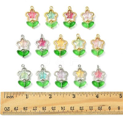 70Pcs 2 Styles 7 Colors Flower Brass Glass Pendants PALLOY-FS00057-1