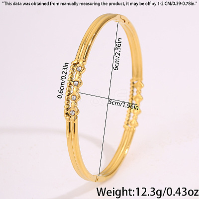 304 Stainless Steel Crystal Rhinestone Rhombus Hinged Cuff Bangles for Women WG11813-01-1