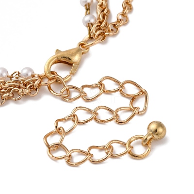 Alloy & Plastic Pearl 3 Layer Necklaces NJEW-U013-02G-1
