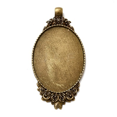 Vintage Tibetan Style Alloy Carved Rose Large Pendant Cabochon Settings TIBEP-M018-99AB-NF-1