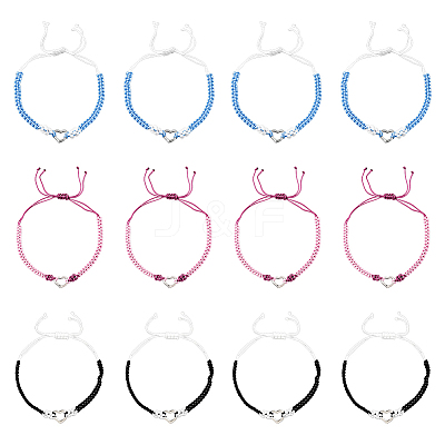 12Pcs 3 Colors Adjustable Nylon Thread Braided Bracelets for Women BJEW-GO0002-05-1