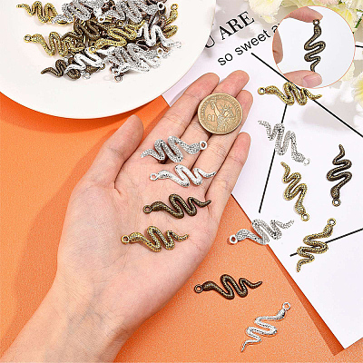 40Pcs 4 Colors Snake Alloy Pendants TIBEP-SC0001-82-1