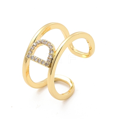 Clear Cubic Zirconia Initial Letter Open Cuff Ring RJEW-A012-01G-D-1