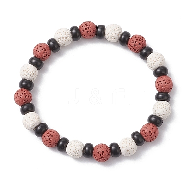 Natural Lava Rock & Coconut Shell Beaded Stretch Bracelets for Women Men BJEW-JB12470-01-1