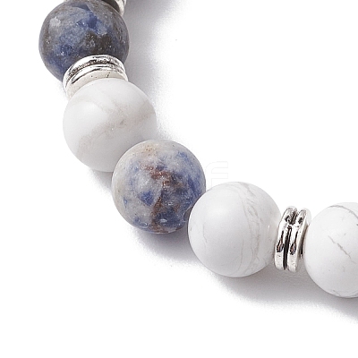8mm Round Natural Howlite & Blue Spot Jasper Beaded Stretch Bracelets for Women BJEW-TA00529-1