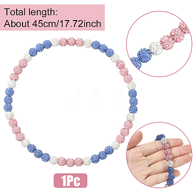 1Pc Polymer Clay Rhinestone Round Beaded Stretch Necklaces NJEW-SP0001-14I-1