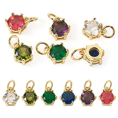6Pcs 6 Colors Brass Pave Cubic Zirconia Pendants KK-TA0002-15-1