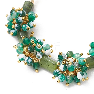 Natural Fire Crackle Agate & Canadian Jade Beads Link Bracelets BJEW-JB12164-02-1