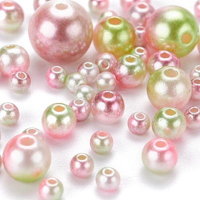 497Pcs 5 Style Rainbow ABS Plastic Imitation Pearl Beads OACR-YW0001-09C-1