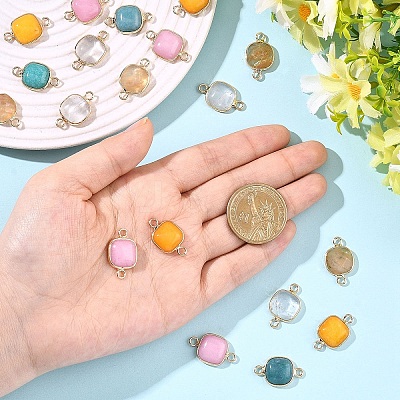 10Pcs 5 Styles Tigerskin Glass & Dyed Natural White Jade & Quartz Crystal Square Links Connector Charmss G-YW0002-75-1