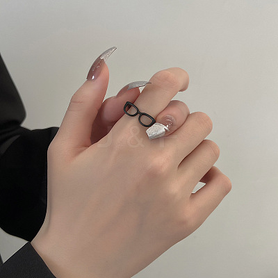 Brass Glasses Frame Open Cuff Ring for Women X-RJEW-F140-140EB-1