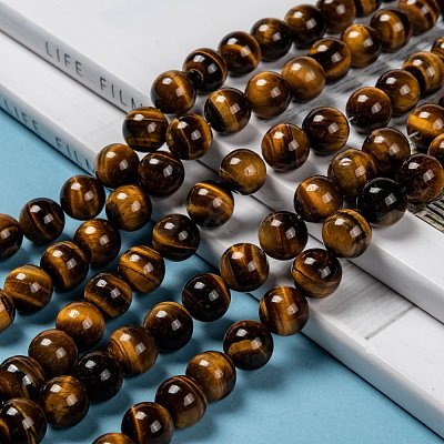 Natural Tiger Eye Round Bead Strands G-P072-33-10mm-1