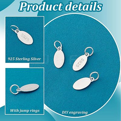 6Pcs 925 Sterling Silver Oval Charms STER-PH0002-48-1