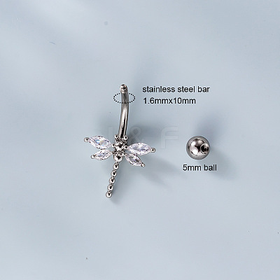316L Surgical Stainless Steel Clear Cubic Zirconia Curved Barbell Belly Rings WG7644D-07-1