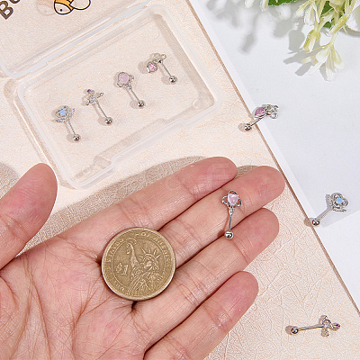 4 Pairs 4 Styles Brass Pave Cubic Zirconia Cartilage Earrings AJEW-BBC0002-50-1
