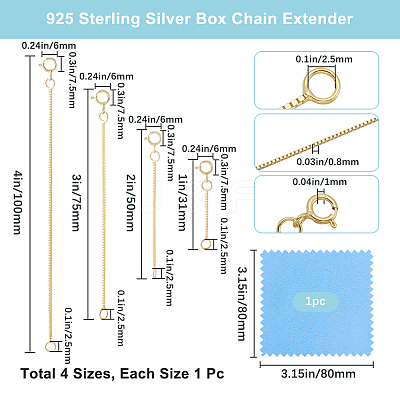 4Pcs 4 Style 925 Sterling Silver Box Chain Extender STER-BBC0007-17G-1