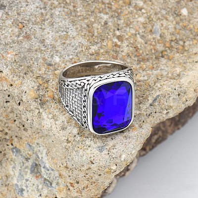 304 Stainless Steel with Natural Lapis Lazuli Finger Rings FS-WG67565-59-1