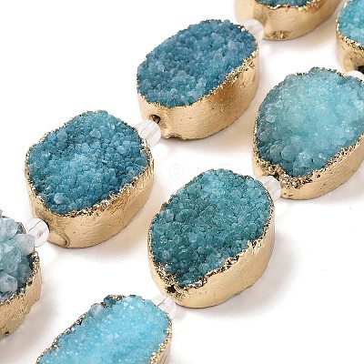Golden Plated Dyed Oval Natural Drusy Quartz Crystal Beads Strands G-F144-07-1
