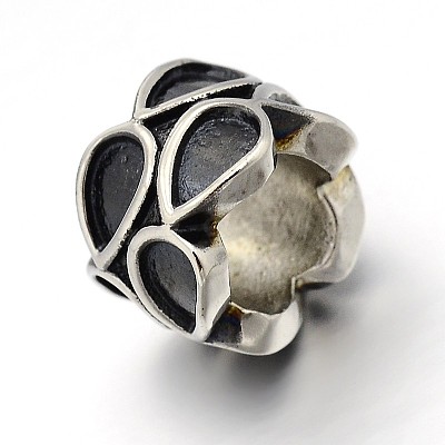 Retro 304 Stainless Steel Big Hole Column Carved Drop Beads STAS-E086-21AS-1