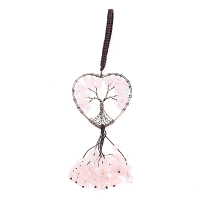 Wire Wrapped Chips Natural Rose Quartz Big Pendant Decorations HJEW-H057-01C-1