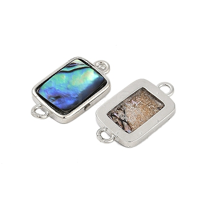 Brass Pave Natural Paua Shell Connector Charms KK-M299-01B-P-1