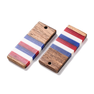 Independence Day Opaque Striped Resin & Walnut Wood Pendants RESI-U010-02X-1