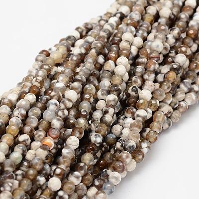 Faceted Natural Agate Round Beads Strands G-E318B-4mm-01-1
